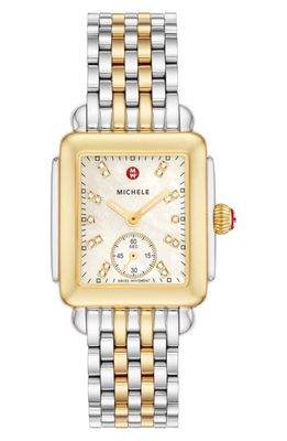 MICHELE Deco Mid Diamond Dial Bracelet Watch, 29mm in Gold/Mop 