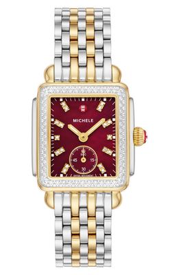 MICHELE Deco Mid Diamond Two-Tone Bracelet Watch