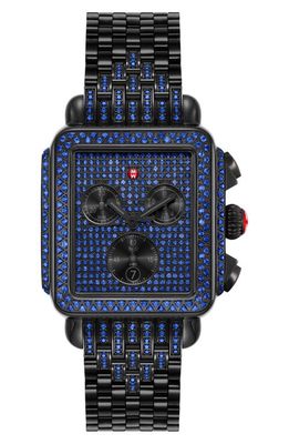 MICHELE Deco Noir Pavé Sapphire Chronograph Bracelet Watch