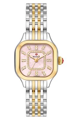 MICHELE Meggie Diamond Two-Tone Bracelet Watch, 29mm in Silver/Gold/Rose Gold 