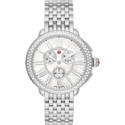 MICHELE Serein Diamond Bracelet Chronograph Watch, 40mm x 38mm in Silver 