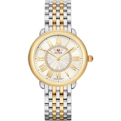 MICHELE Serein Diamond Bracelet Watch, 36mm in Silver/white Sunray/gold 