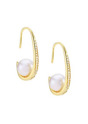Michelle 14K-Gold-Plated, 10MM Cultured Freshwater Pearl & Cubic Zirconia Earrings