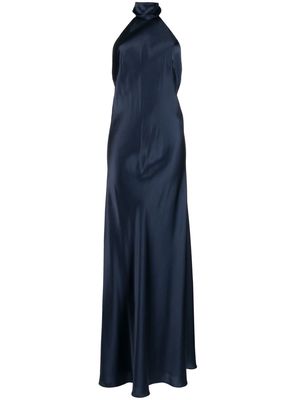 Michelle Mason backless halter-neck tie gown - Blue