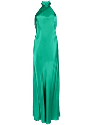 Michelle Mason backless halter-neck tie gown - Green