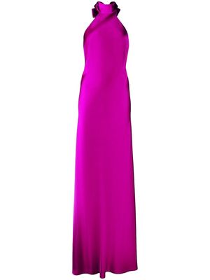 Michelle Mason backless halter tie-fastening gown - Purple