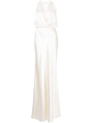 Michelle Mason draped halterneck gown dress - White