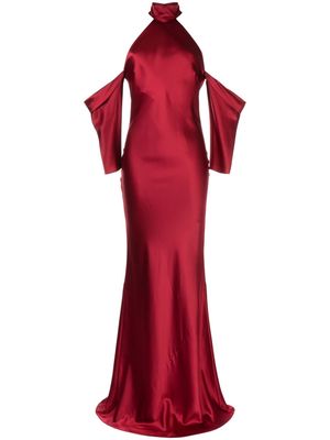 Michelle Mason halterneck drop-sleeve maxi dress - Red