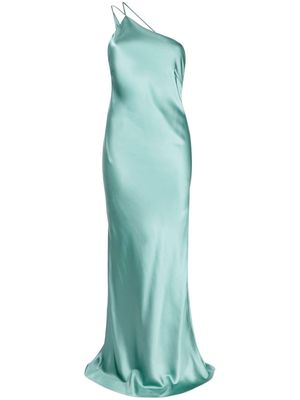 Michelle Mason one-shoulder bias gown - Green