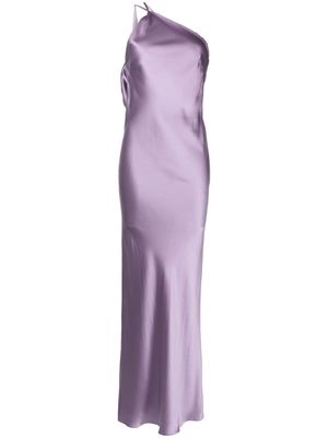 Michelle Mason one-shoulder bias silk gown - Purple
