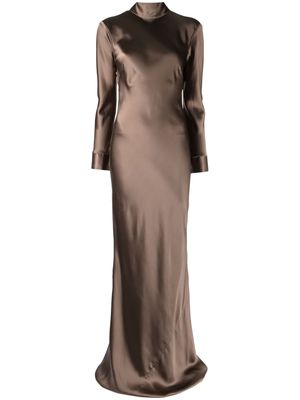 Michelle Mason open-back long-sleeve gown dress - Brown