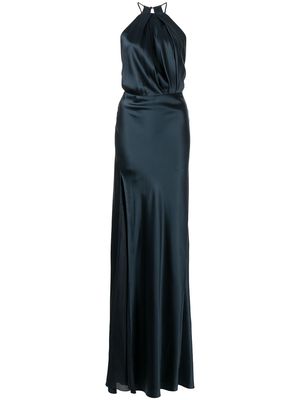Michelle Mason pleat-detail halterneck gown - Blue
