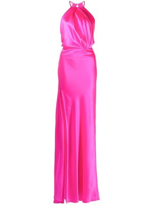 Michelle Mason pleat-detail halterneck gown - Pink