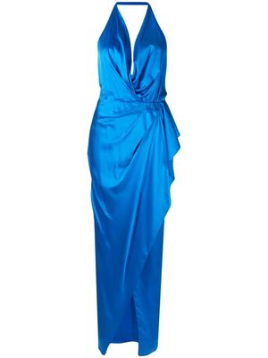 Michelle Mason satin backless halterneck gown - Blue