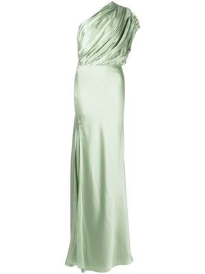 Michelle Mason side-slit one-shoulder gown - Green