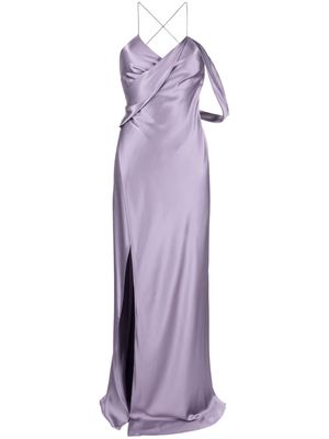 Michelle Mason V-neck side-slit silk maxi dress - Purple