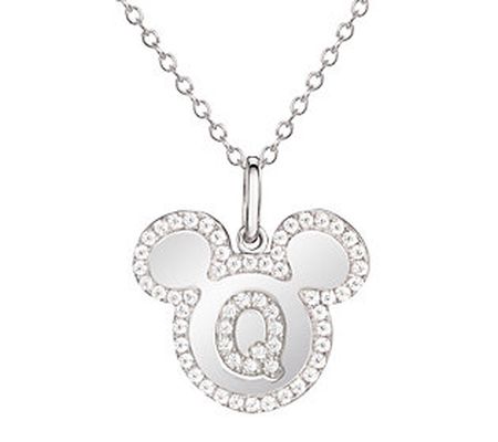 Mickey Mouse Sterling Silver Initial Pendant w/ 18" Chain