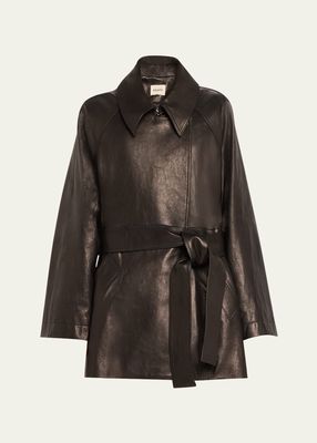 Micky Leather Self-Tie Coat