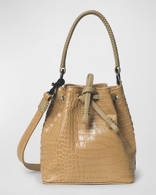 Micro Croc-Embossed Drawstring Bucket Bag