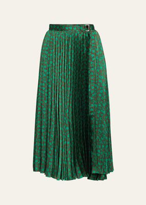Micro Floral-Print Pleated Midi Skirt