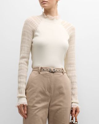 Micro-Ribbed Long-Sleeve Fitted Sweater