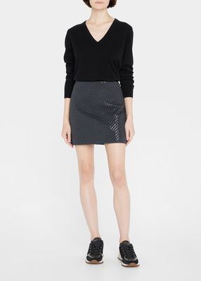 Micro Sequin-Embellished Diagonal Mini Skirt