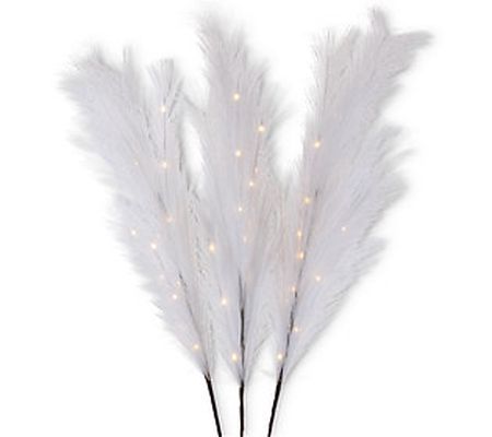 Mid Century Modern White Boho Lights Pampas Grass by Gerson Co