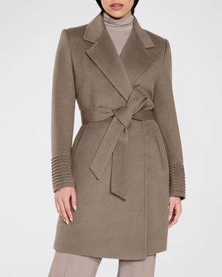 Mid-Length Notched-Collar Wrap Coat