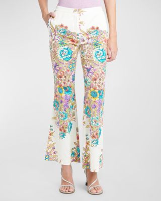Mid-Rise Engineer Bouquet Floral-Print Flared Ankle Cotton Pants