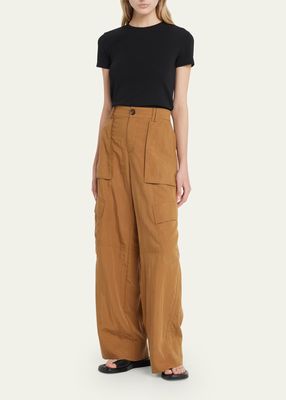 Mid-Rise Fluid Wide Cargo Trousers