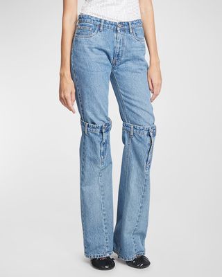 Mid-Rise Fly-Knee Wide-Leg Jeans