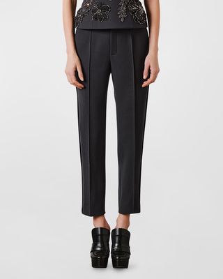 Mid-Rise Pintuck Straight-Leg Ankle Trousers