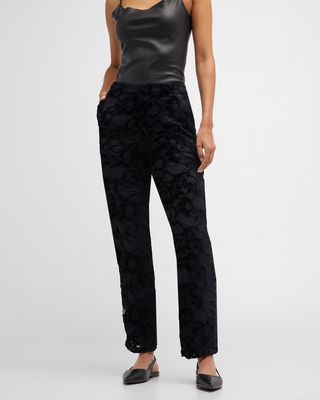 Mid-Rise Straight-Leg Corded Lace Pants