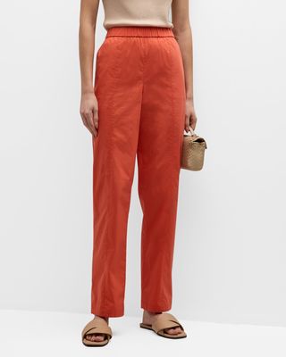 Mid-Rise Straight-Leg Cotton Poplin Pants