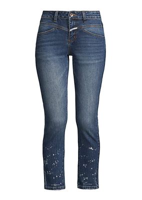 Mid-Rise Stretch Bleached Slim Cropped Jeans