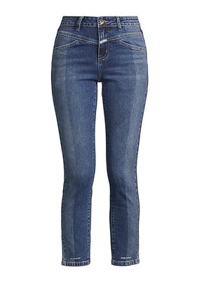 Mid-Rise Stretch Two-Tone Slim Cropped Jeans