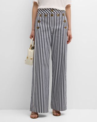 Mid-Rise Striped Wide-Leg Cotton Canvas Sailor Pants