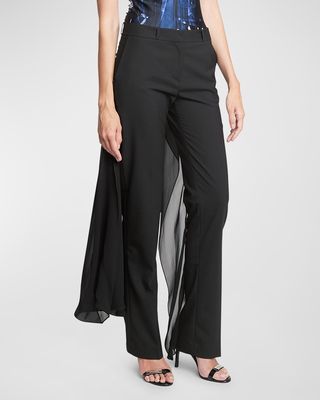 Mid-Rise Voile-Drape Straight-Leg Tailored Trousers