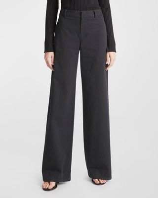 Mid-Rise Wide-Leg Cotton Trousers