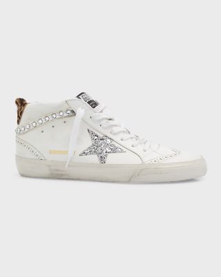 Mid Star Wing-Tip Crystal Leather Sneakers