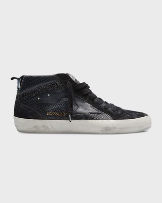 Mid Star Wing-Tip Snake-Embossed Faux-Leather Sneakers