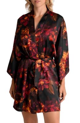 Midnight Bakery Dylan Floral Print Satin Robe in Black