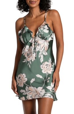 Midnight Bakery Fiji Floral Print Ruffle Trim Satin Chemise in Simple Floret