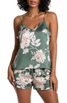 Midnight Bakery Fiji Floral Ruffle Trim Print Satin Short Pajamas in Simple Floret