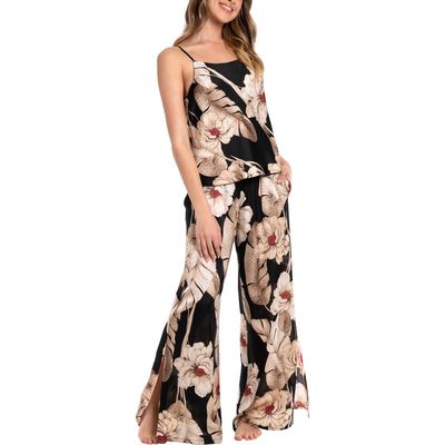 Midnight Bakery Floral Print Satin Pajamas in Summer Song/Black 