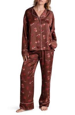 Midnight Bakery Howdy Print Satin Pajamas in Brown