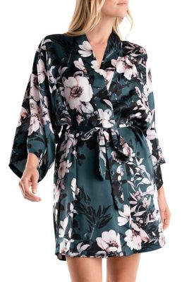 Midnight Bakery Iris Floral Satin Wrap in Teal