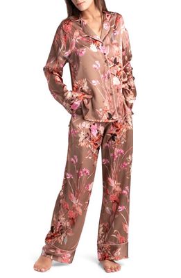 Midnight Bakery Lovefest Floral Print Satin Pajamas in Taupe