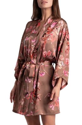 Midnight Bakery Lovefest Floral Satin Robe in Taupe