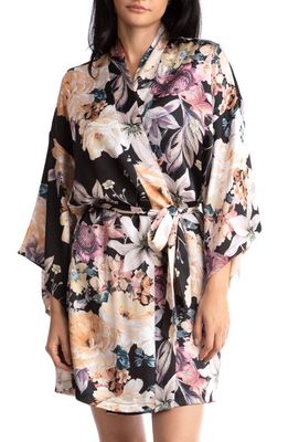 Midnight Bakery Lyric Floral Satin Wrap in Moody Blooms/Black